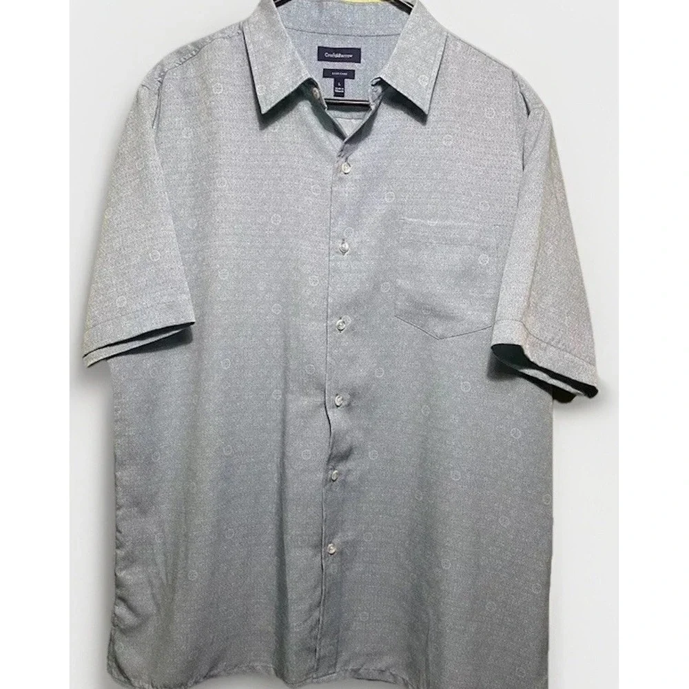 Croft Barrow short sleeve Shirt men‎ L light blue geometric button Down Business